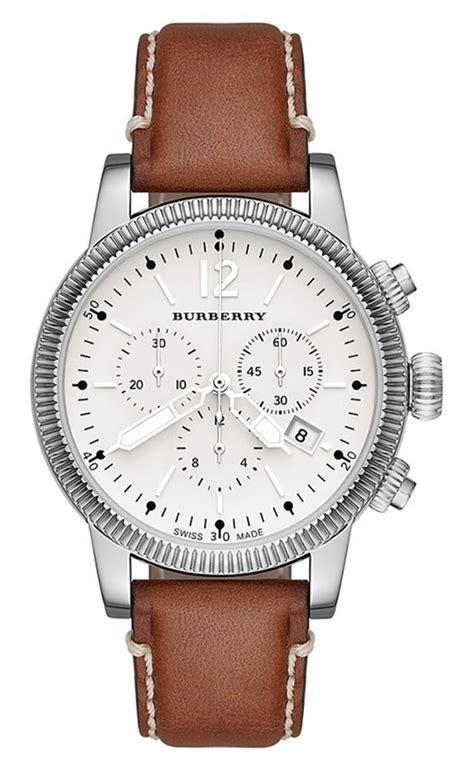 Burberry The Utilitarian Mens Leather Chronograph Date Watch 